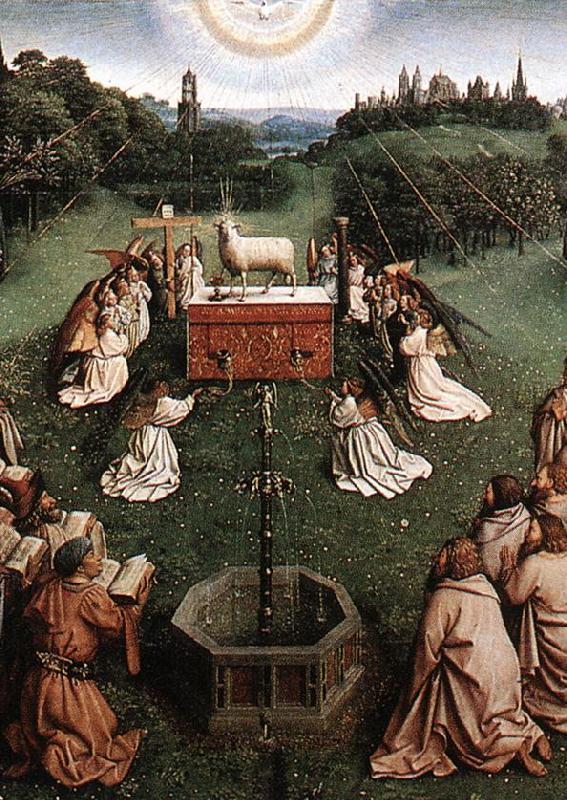 EYCK, Jan van Adoration of the Lamb (detail) oil painting image